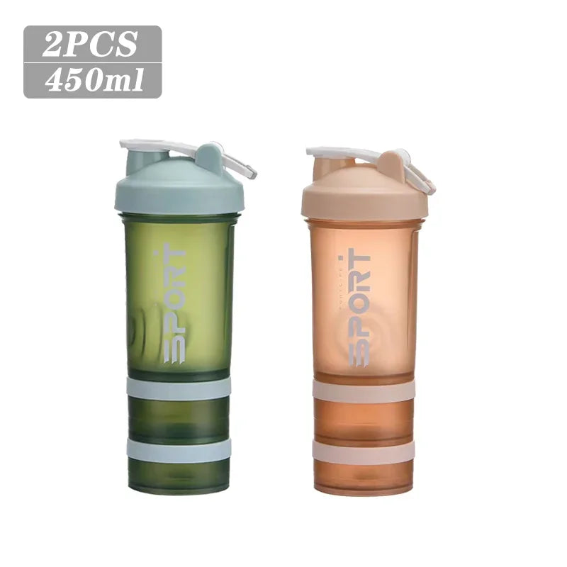 450ML 3-layer Sports Water Bottle & Protein Shaker